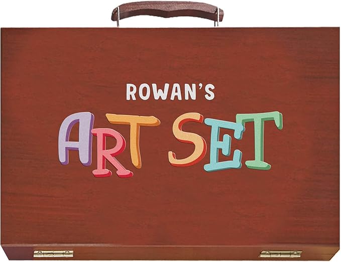 Let's Make Memories Personalized 80-Piece Deluxe Art Set - for Kids - Wood Carrying Case - Oil Crayons, Colored Pencils, Watercolors - Arts & Crafts - Palette Design - Add Name - My Art Set