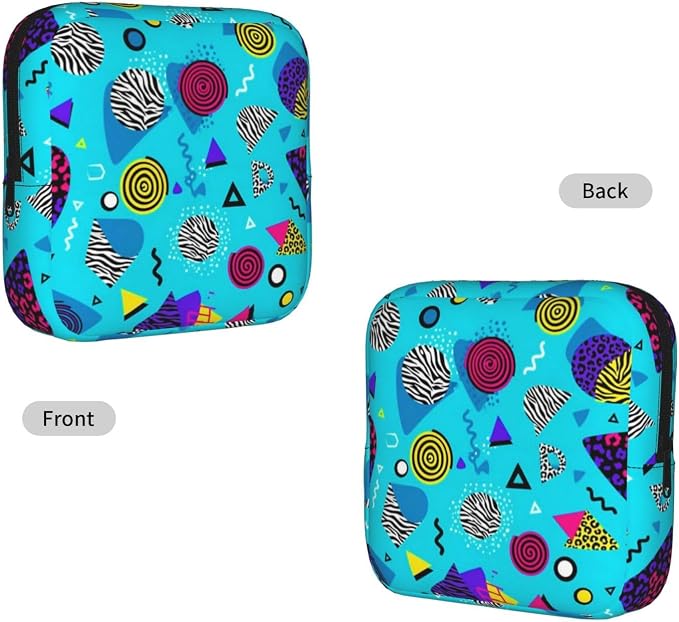 Women's Reusable Sanitary Storage Bag Geometric Checkered Zebra Tiger Leopard Print Mint Green Retro 80S 90S, Cute Polyester Pad Pouch with Zipper, Holds Cosmetic Keys Panty Liners