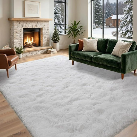 6x9 ft White Rugs for Living Room Fluffy Bedroom Rug Non-Slip Area Rugs Shag Carpet for Nursery Kids PlayRoom Dorm Office Indoor Modern Plush Carpets Teens