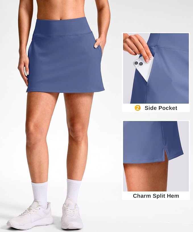 14"/16" Skorts with 3 Pockets | Side Slits, High Waisted, Built-in Shorts, A Line, Casual, Pickleball, Athletic, Golf, Tennis Skirt, for Women