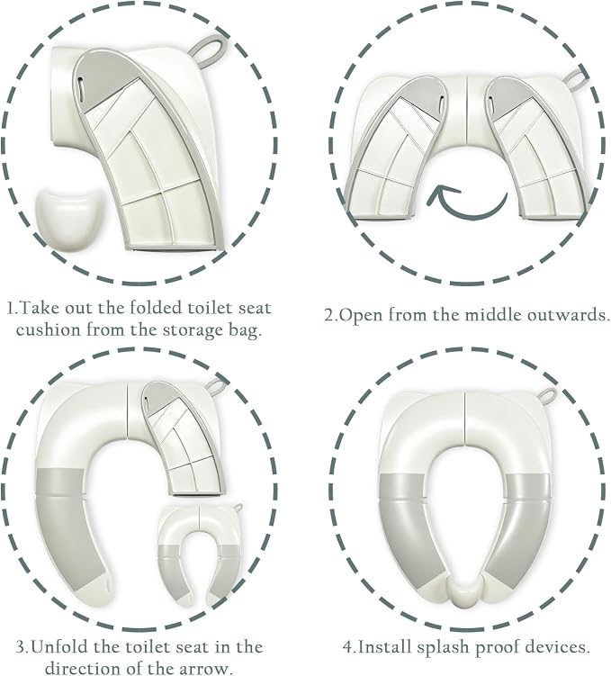 Kids Foldable Toilet Seat with Storage Bag - Training Urine Anti-Slip Toilet Seat Cover with Splash Guard for Children Toddlers, Portable & Travel-Friendly Easy Clean Universal Fit-Grey