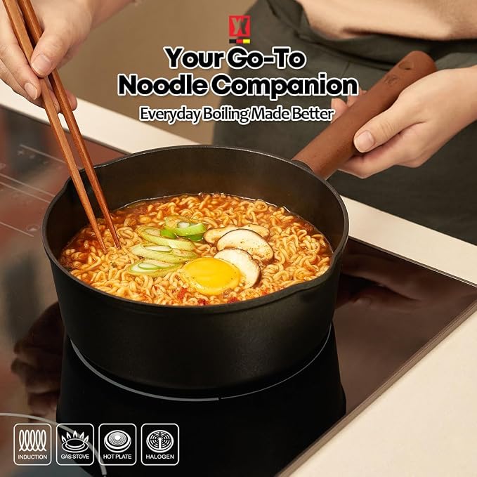 WAGENSTEIGER Aluminum Saucepan with Titanium Coated Non-Stick Surface, 7-Layer Coating With Zelkova Wooden Handle, For Professional Chef & Home Cook, Made in Korea (14.76" L x 8.46" W x 3.15" H)