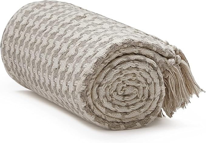 Americanflat 50x60 Throw Blanket - Soft and Breathable Cotton Throw Blanket for Couch, Bed, Chair - Decorative Blankets Perfect for Home, Office, or Outdoor Use - Cream and Beige Houndstooth Design