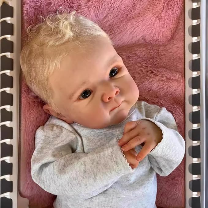 NPKCJZY Lifelike Reborn Baby Dolls - Bettie, 18 Inch Newborn Baby Boy Doll with Weighted Soft Cloth Body, Real Life Baby Dolls with Blonde Hair Christmas Birthday Gift for Kids Age 3+