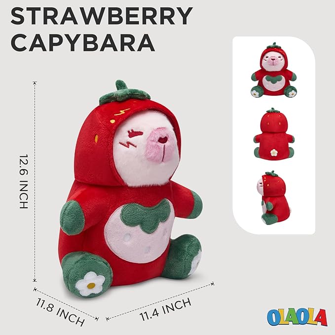 OLAOLA Strawberry Capybara Plush 12.6 Inch Pink Capybara Stuffed Animals Plush Toy Soft Doll Pillow for Kids Adults