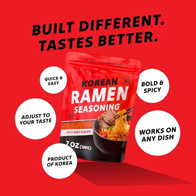 East and Else Korean Spicy Beef Instant Ramen Seasoning Powder, 15 oz, Rich & Savory Broth Soup Base in Resealable Pouch, Instant Noodle Flavor Packet Alternative, Product of Korea