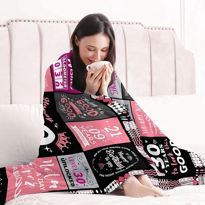 30th Birthday Gifts for Women, Happy 30th Birthday Blanket 60" x 80" | 30 Year Old Birthday Gifts for Women, Daughter, Friend, 1996 30th Birthday Decorations for Her