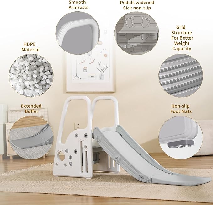 3 in 1 Toddler Slide Large Play Climber PlaySet with Extra Long Slipping Slope Indoor Slide Kids Slide Toddler Playground Toddler Slide Outdoor Toys for Toddlers (White)