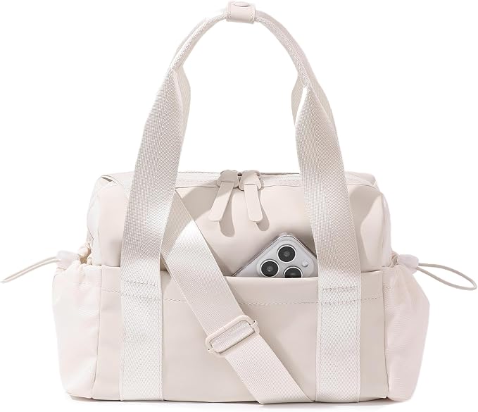Bucosd Small Gym Bag for Women, Mini Crossbody Gym Duffle Bag with Wet Compartment, Carry on Gym Tote Bag for Workout Dance Sport Travel (Mini-Beige)