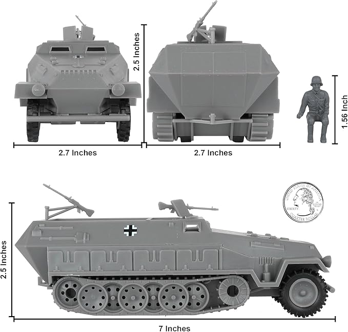 BMC CTS WW2 German Hanomag Halftrack - 5pc Gray Plastic Army Men Armored Vehicle