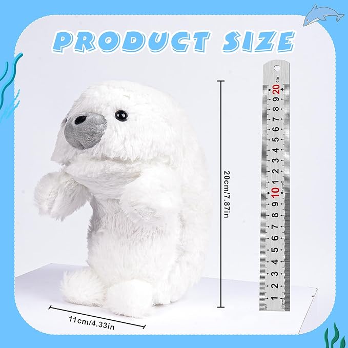 7.8" White Seal Plush – Posture Improvement Desk Buddy – Soft & Supportive Sitting Companion – Cute Stuffed Animal for Office, Study, and Gift