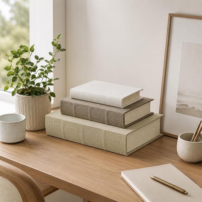 Vintage Decorative Book Box, Linen Faux Book Storage Box, 13" | Living Room Decor, Bedroom Decor, Office Decor, Bookshelf Display, Coffee Table, Farmhouse, Rustic, Vintage Style