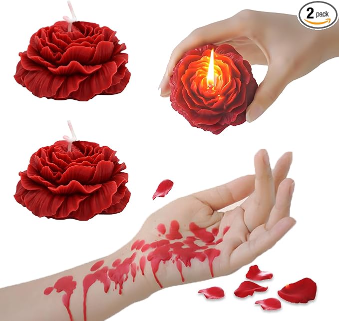 118.4°F 2 Pcs Low Temperature Candles Peony Flower Shaped Scented Candles Low Heat Body Safe Candles Wax Play for Couples Date Night (2, Wine red)