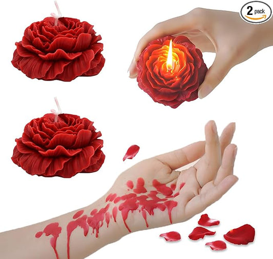 118.4°F 2 Pcs Low Temperature Candles Peony Flower Shaped Scented Candles Low Heat Body Safe Candles Wax Play for Couples Date Night (2, Wine red)