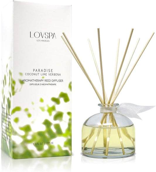 Reed Diffuser Set, Paradise Coconut Lime Verbena Scented Oil Diffuser with Sticks, Home Fragrance Accessories for Bathroom Shelf Decor, Aroma Diffusers for Home or Office Desk, USA Made
