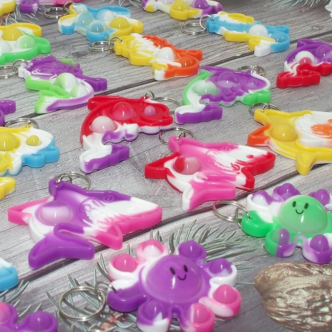 Goodangie00 Bulk Turtle Octopus Dolphin Mermaid Shark Fish Ocean Mini Pop Fidget Toys for Students Prize, Summer Party Favors