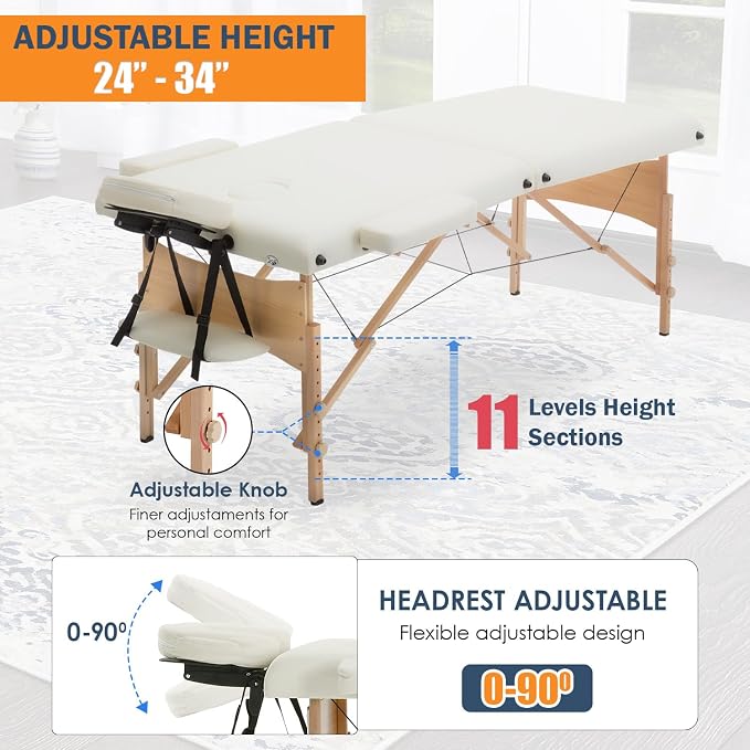 BestMassage Massage Bed Portable Massage Table 2 Folding Lash Bed Height Adjustable 28 Inch Wide Spa Table with Non-Woven Bag for Spa Footmassage Facial CareSpa Tattoo