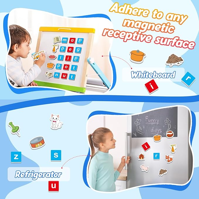 Magnetic Letters & CVC Word Games, Phonics Games, Alphabet Learning Toys, Refrigerator Fridge ABC Magnets for Kids, Speech Therapy Toys for Toddler, Spelling Reading for Preschool Classroom