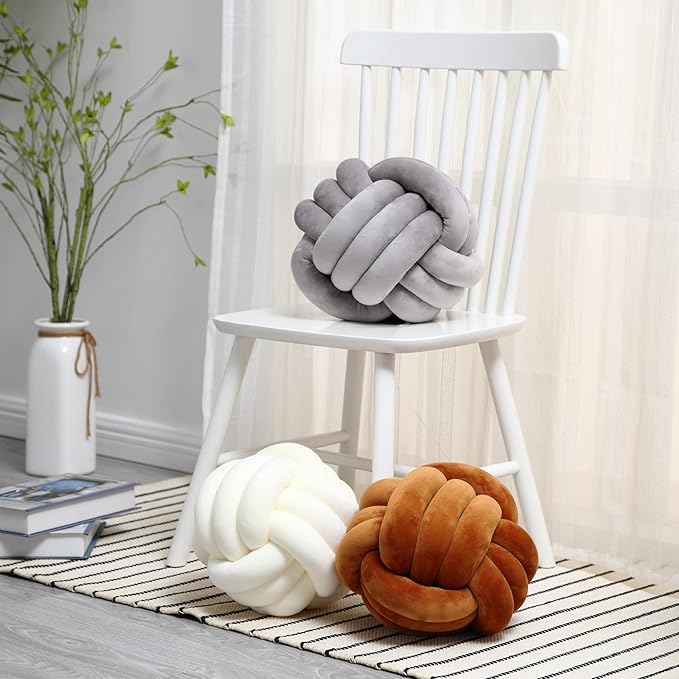 Petrella Knot Pillows Ball Round Throw Pillows Home Decor Cushion Decorative Aesthetic Throw Pillows，White 11inch
