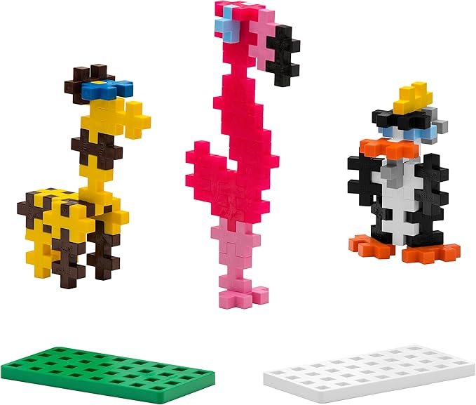 PLUS PLUS Big - Zoo Playset Bundle - 15 pc Penguin, Flamingo, Giraffe Tube & Baseplate Duo - Construction Building Stem/Steam Toy, Interlocking Large Puzzle Blocks for Toddlers and Preschool