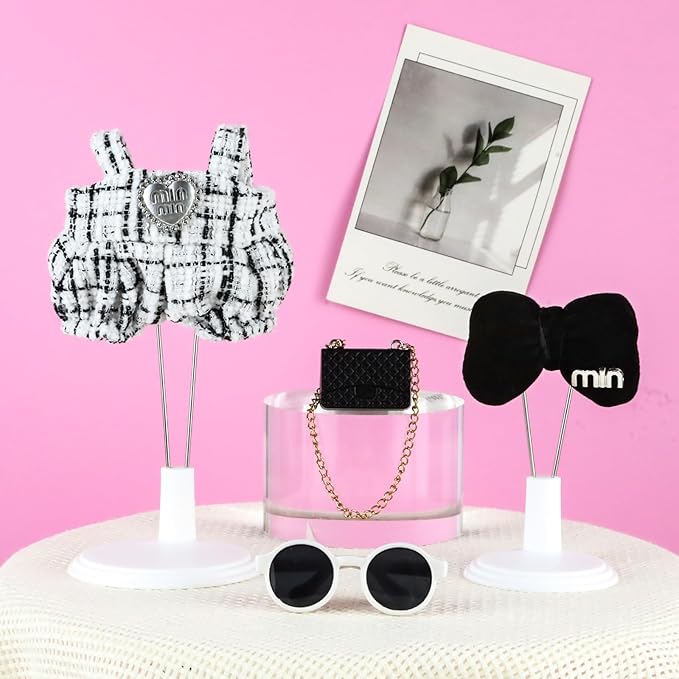 Doll Clothes 15 cm White Outfits for Dolls Elegant Jumpsuit Black Bow Hair Clips Glasses and Bag Exquisite Clothes Accessories(Black Elegant Bow)