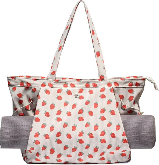 ESVAN Corduroy Yoga Tote Bag Gifts for Women Drawstring Yoga Mat Bag for Office Workout Travel Carryall Pilates Gym