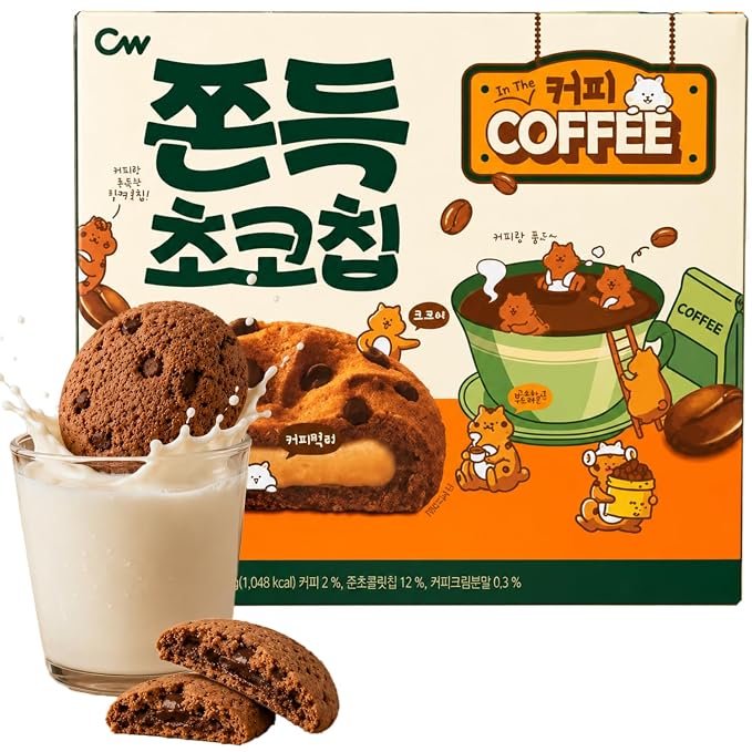 Korean Food CW Chewy Chocolate Chip Cookies Coffee Flavor Mochi Center 240g | Soft and chewy chocolate chip cookies with a mochi center and rich coffee flavor