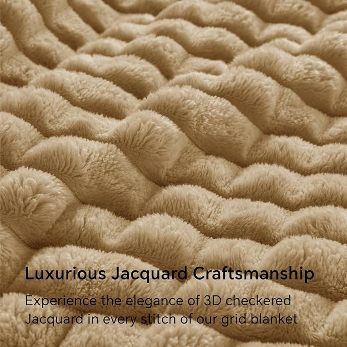 BEDELITE 3D Checked Camel Fleece Throw Blanket for Couch, 50x60 Inches | Soft Warm Fuzzy Fluffy Blanket for Bed Sofa, Lightweight Plush Cozy Blankets for Home Room Decor, Gift for Women, All Season