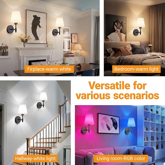 Nekhung Battery Operated Wall Sconce, Peel and Stick Sconces Set of 2 | Wireless Adhesive Stick On Wall Sconce, 10000mAh Rechargeable RGB Bulb with Remote, No Drill Wall Light for Bedroom Decor