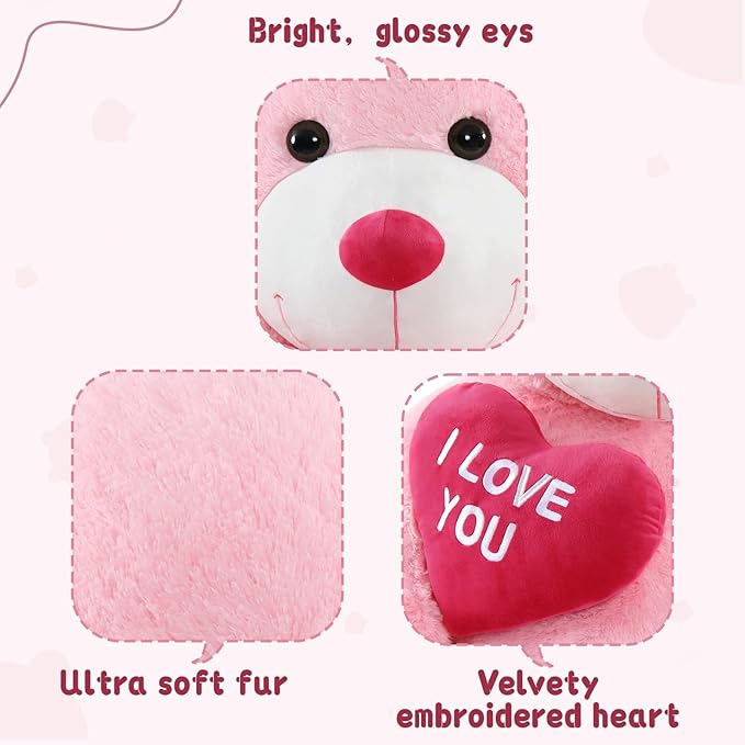 MaoGoLan Big Teddy Bear 4.3ft Stuffed Animal, I Love You Red Heart Giant Pink Teddy Bear Plush Toy, Large Stuffed Animal Gift for Girlfriend, Boyfriend, Kids