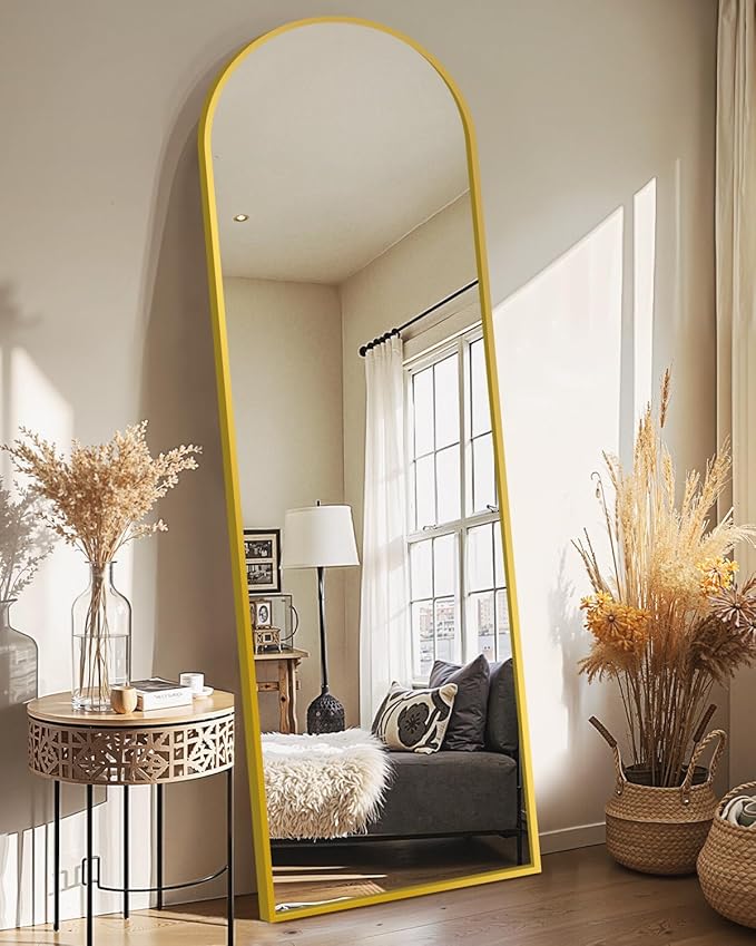 Delma Full Length Mirror, Large Floor Mirror for Wall, Bedroom, Bathroom, Living Room with Aluminium Frame (Stand, Arch 56x15-Gold)