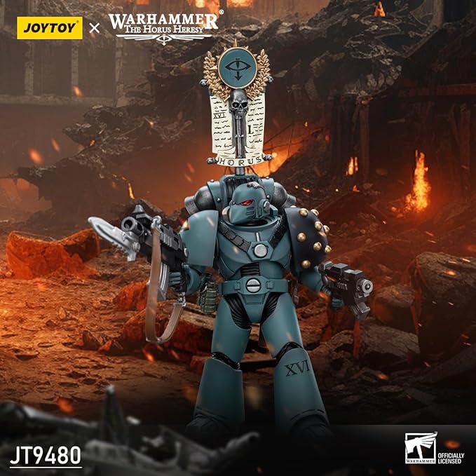 Joytoy Warhammer The Horus Heresy Sons of Horus 1:18 Action Figure Mecha Joy Toy MKVI Tactical Squad Legionary with Legion Vexilla Collection Model Anime 4.88 inch