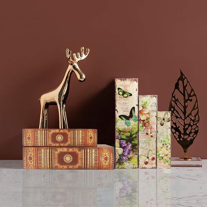 Jolitac Decorative Book Boxes World Map Pattern Antique Book Invisible box with Magnetic cover, Faux Wood Set of 3 Storage Set (Classic)