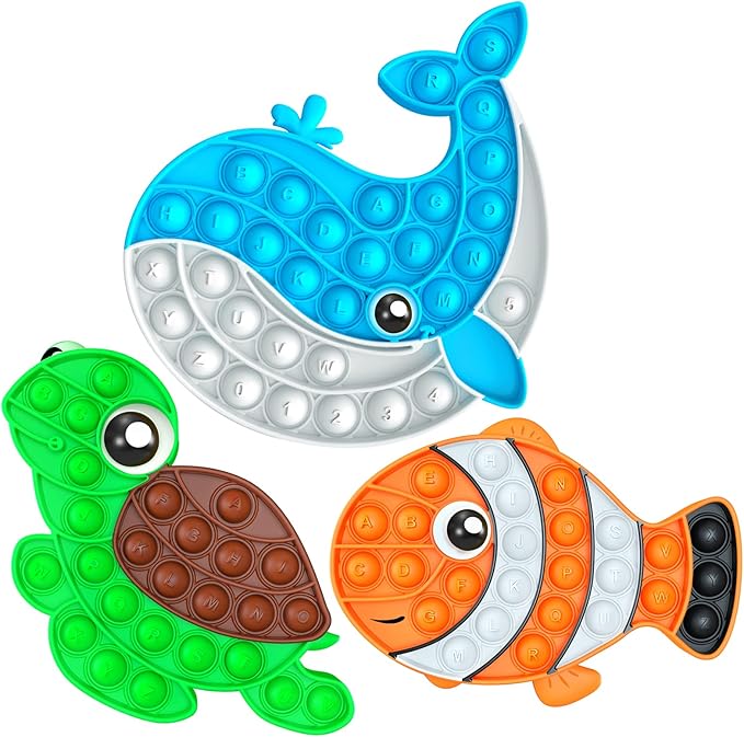 3 Pack Push Bubble Fidget Sensory Toys, Sensory Fidget Poppers Push Bubble Toy, Silicone Squeeze Autism Anxiety Stress Relief Popping Toys for Kids