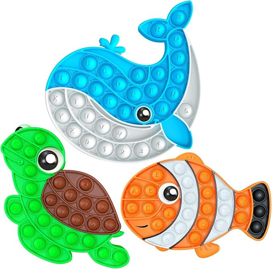 3 Pack Push Bubble Fidget Sensory Toys, Sensory Fidget Poppers Push Bubble Toy, Silicone Squeeze Autism Anxiety Stress Relief Popping Toys for Kids
