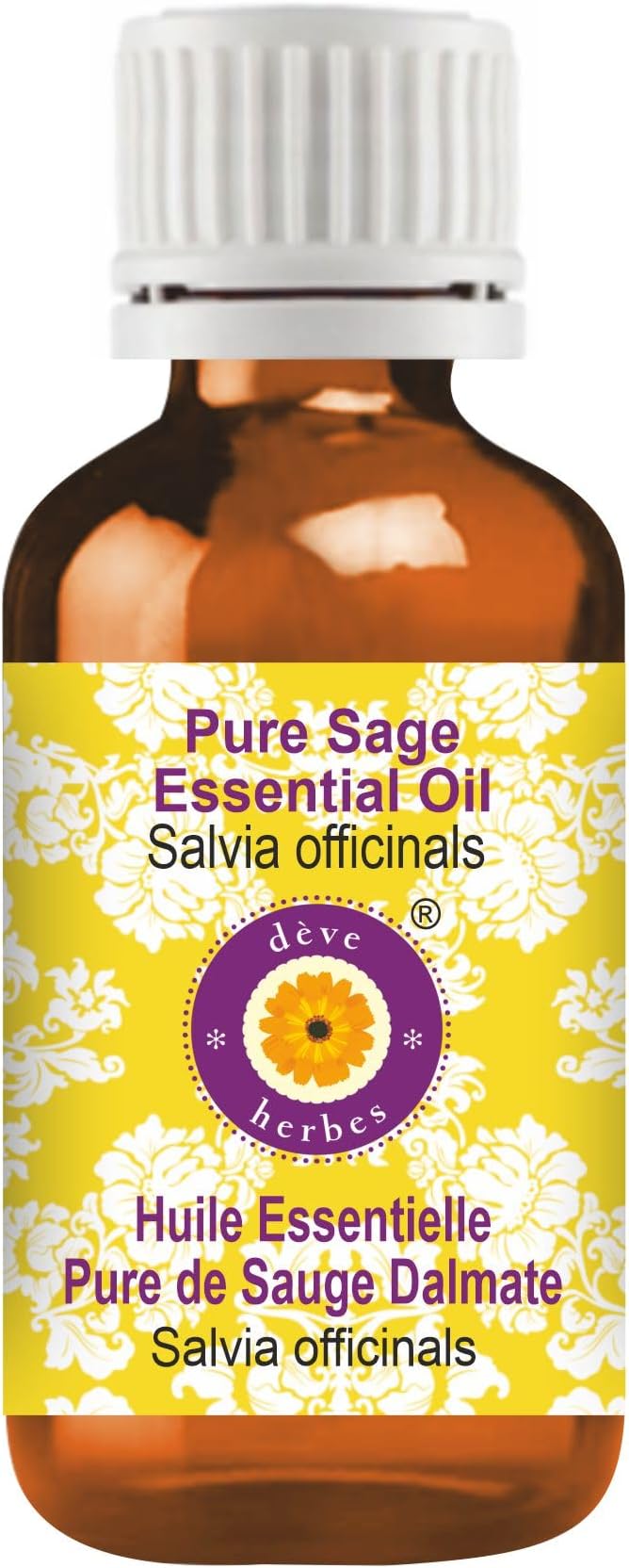 Deve Herbes Pure Sage Essential Oil (Salvia officinalis) Steam Distilled 50ml (1.69 oz)