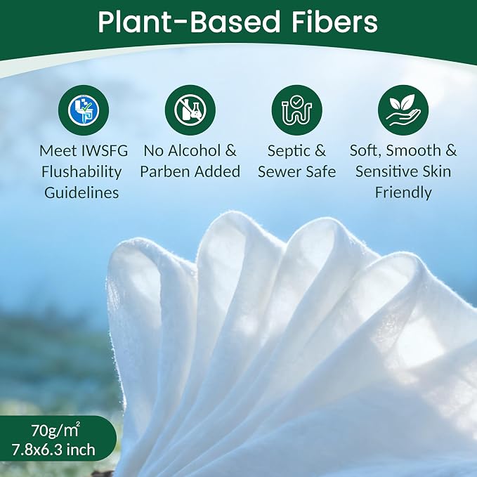 WONDERFUL Flushable Butt Wipes, Variety 100% Plant-Based Wet Wipes for Adults & Kids; Sewer, Septic Safe; Gentle on Sensitive Skin, Wipes Flushable Pack for Bathroom & Travel, 3-Pack (180 Count)