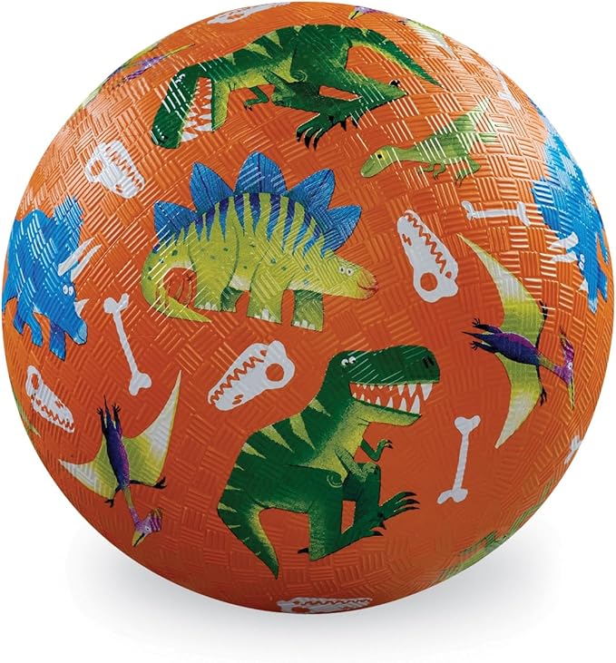 Crocodile Creek Playground Ball - Durable Rubber Ball for Kids Ages 3 and Up - Bouncy Inflatable Ball for Kickball, Indoor Games, and Outdoor Sports - PVC-Free - Dinosaur - 7-inch Diameter