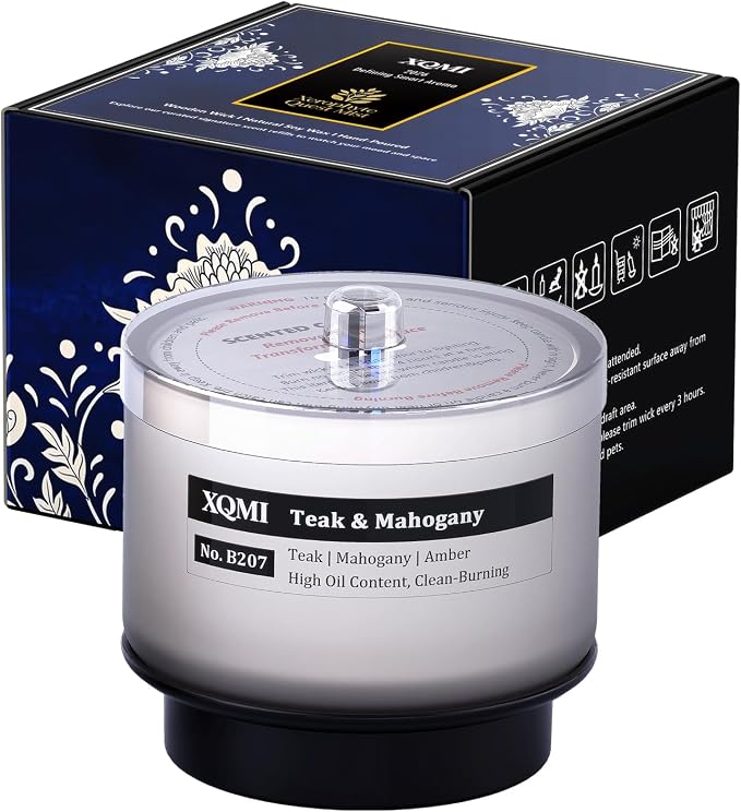 Smart Scented Candle Replaceable Refill with smart chip, Teak & Mahogany, 4.25oz Large Jar with up to 35 Hour Burn, Giftable