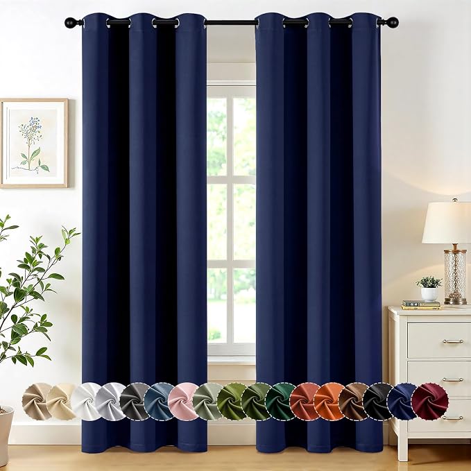 MIULEE Blackout Curtains for Bedroom 2 Panels 40 x 86 Inch Long Navy Blue | Thermal Insulated, Living Room Darkening Grommet Drapes, Noise Reducing, Light Blocking Window Treatments