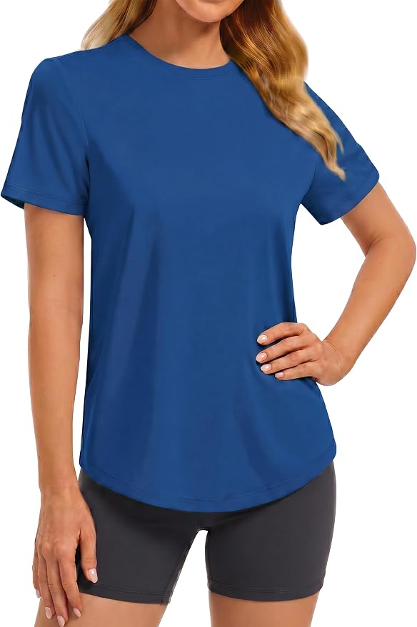 PINSPARK Soft Workout Tops for Women UPF 50+ Sun Protection Shirt Quick Dry Athletic Running Hiking Travel Basic Tee Shirts
