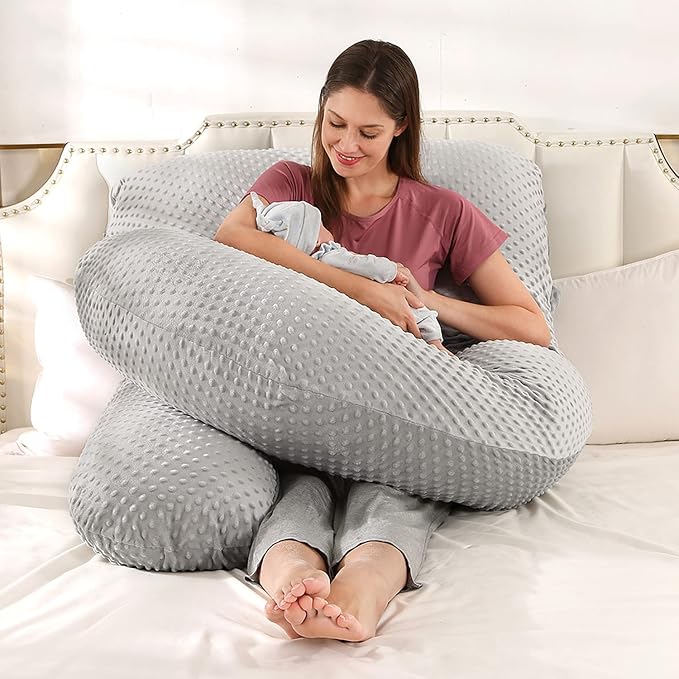 U-Shaped Full Body Pregnancy Pillow for Sleeping – 57" Maternity Pillow with Removable Cover, Support for Back, Legs, Belly & Hips (Velvet-Light Gray)