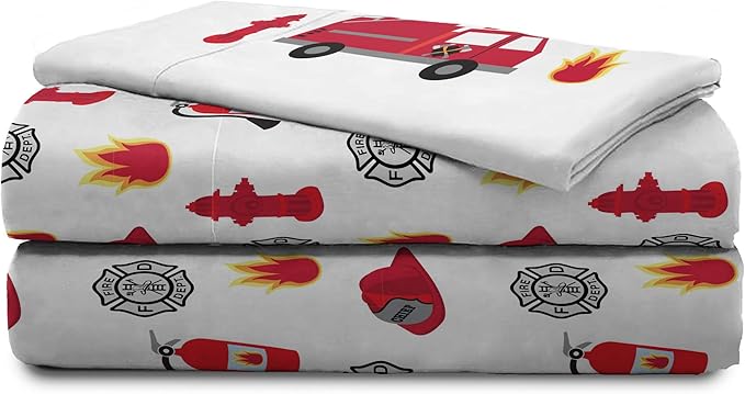 Jay Franco Trend Collector Go Fire Truck Go 4 Piece Toddler Bed Set - Includes Comforter & Sheet Set - Super Soft Fade Resistant Microfiber Bedding
