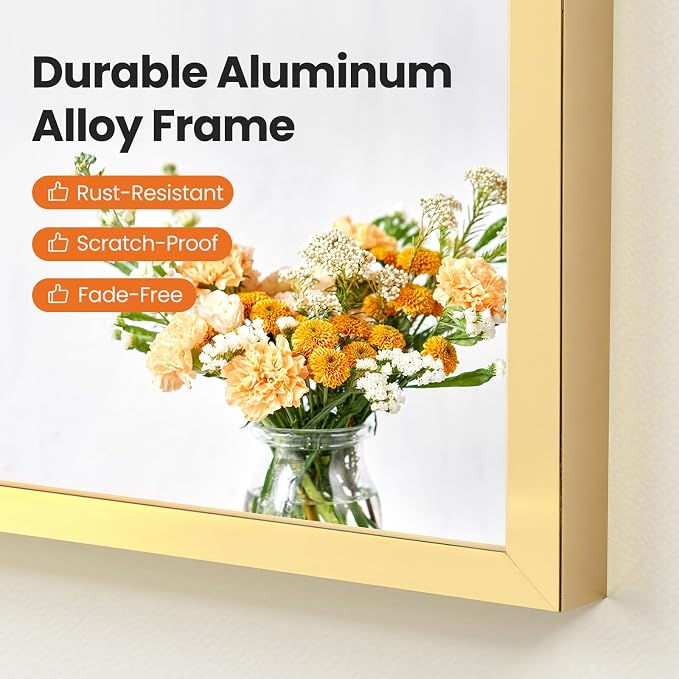 Sweetcrispy 22"x 30" Arched Gold Bathroom Mirrors for Wall | Bathroom Mirrors for over sink, Metal Framed with HD Shatter-Proof Glass for Entryway, Bedroom, Dressing Room, Home Decor