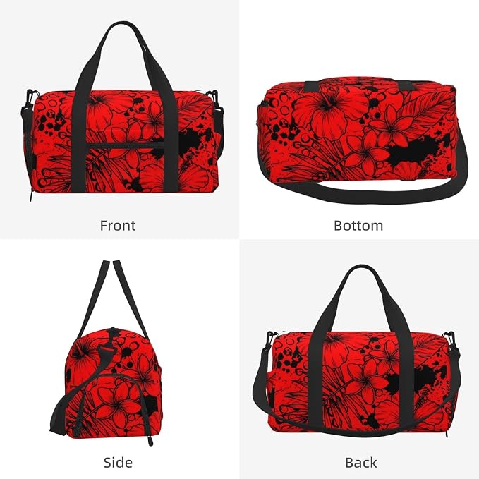 Fiokroo Sports Gym Bag Flowers Red Background Travel Duffel Bag For Men Women With Shoe Compartment Water Resistant Gym Bag Carry On Duffel Bag For Weekend Traveling Yoga Gym Sports