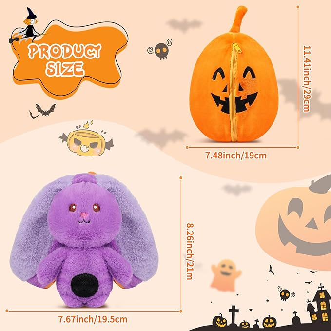 MIAODAM Halloween Bunny Stuffed Animal Plush,Reversible Pumpkin Bunny Plushies Pillow, Cute Rabbit Plush Toy Gift for Baby Toddler Girls Boys (11inch)