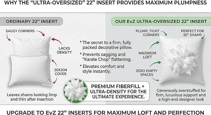 EvZ Premium 20x20 Pillow Insert (Single Pack) - Decorative Square Throw Pillow Form - Soft Polyester Stuffer with Elegant White Striped Shell - Ideal for 20x20 Covers