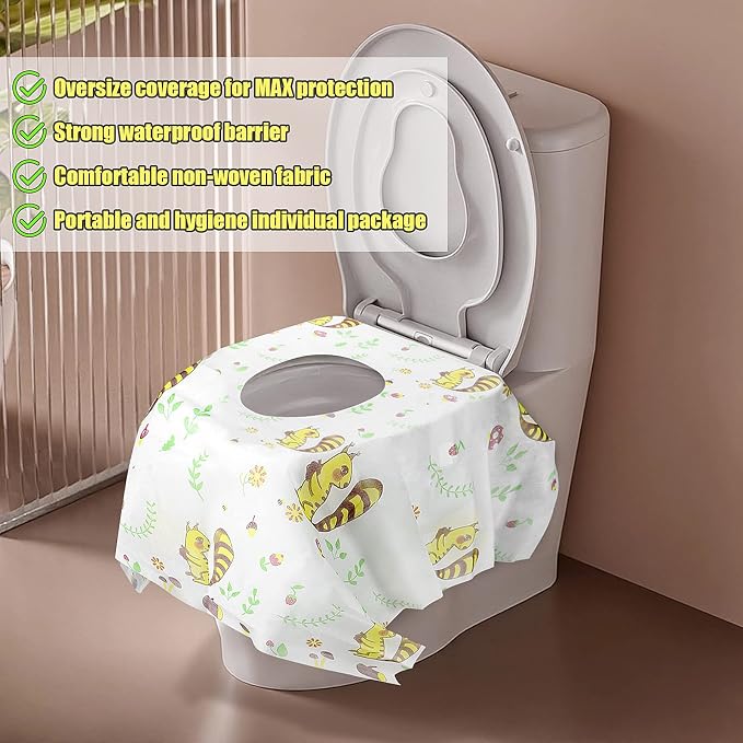Disposable Toilet Seat Covers 20 Pack - Extra Large Waterproof Potty Covers for Public Restroom & Potty Training, Travel Must Haves & Airplane Essentials, Non-Slip