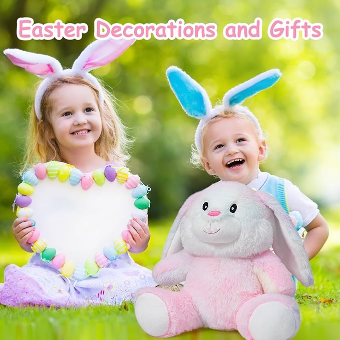 HollyHOME Bunny Stuffed Animal, Easter Bunny Plush Toys, Soft and Cuddly Stuffed Rabbit Easter Gift for Kids Baby Girls 10inch Pink