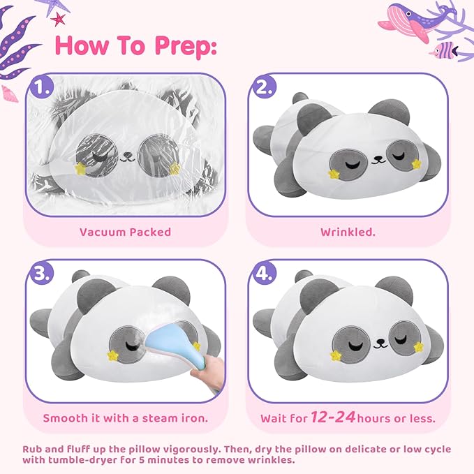 Cute Panda Plush Pillow, Kawaii Plushies Grey Panda Stuffed Animals, Squishy Plushies, Cuddle Plush Pillow for Kids & Girls (13 Inch)